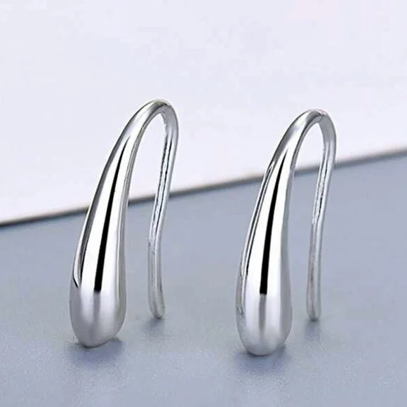 925 Stamped Sterling Silver One Piece Water Drop Earrings - Picture 1 of 6